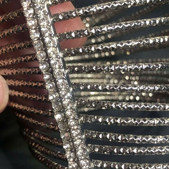 3119 Silvertone CZ multi band layered Gangle bracelet 7-1/4" - Picture 3 of 3